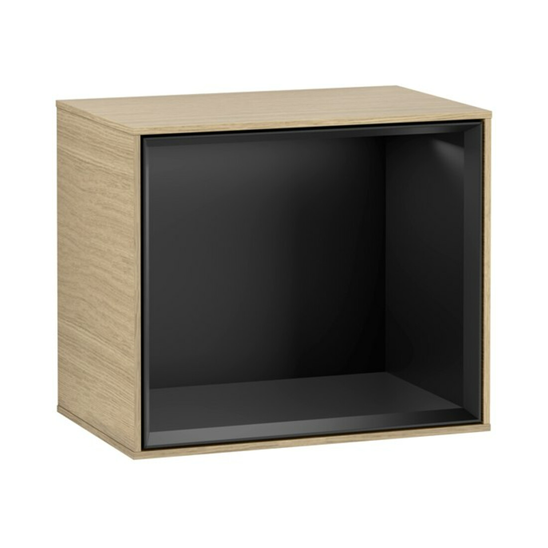 V&B Module étagère Éclairage mural Finion 41,8x35,6x27cm, Étagère bleue mate, placage chêne