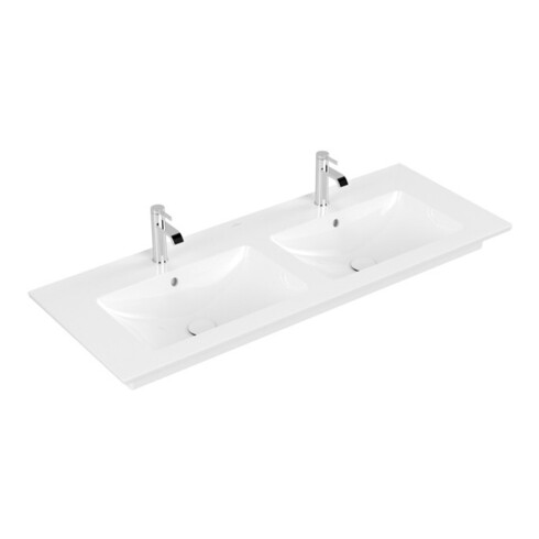 V&B Möbel-Doppelwaschtisch VENTICELLO 130x50cm, 2 HL, m Überlauf, weiß C-plus