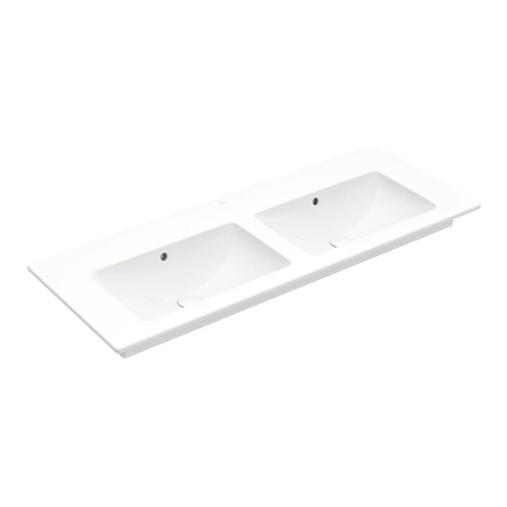 V&B Möbel-Doppelwaschtisch VENTICELLO 130x50cm, o. HL, mit Überlauf, weiß
