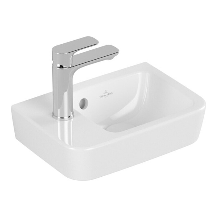 V&B O.NOVO Compact lavabo mural 36x25 cm, angle, B D, avec trop-plein, blanc A-bac C+