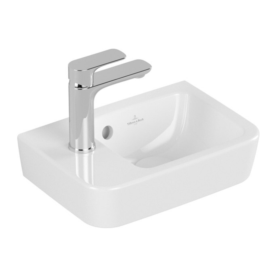 V&B O.NOVO Compact lavabo mural 36x25 cm, angle, B D, avec trop-plein, blanc A-bac C+