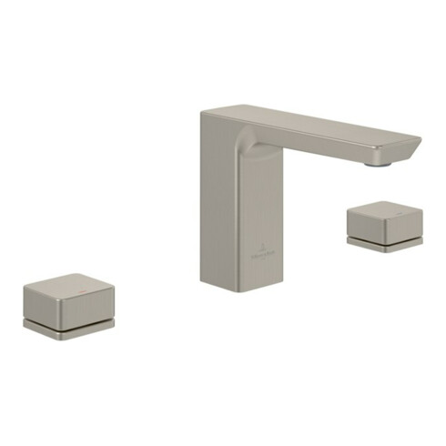 V&B Robinet de lavabo 3 trous Subway 3.0 sortie fixe, sans garniture, nickel brossé bleu