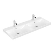 V&B Schrank-Doppelwaschtisch Avento 120x47cm, eck., 2xHahnloch, m ÜL, weiß