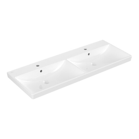 V&B Schrank-Doppelwaschtisch Avento 120x47cm, eck., 2xHahnloch, m ÜL, weiß