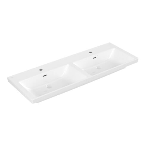 V&B Schrank-Doppelwaschtisch Subway 3.0 130x47cm, eck., m je 1 HL/mit ÜL, weiß