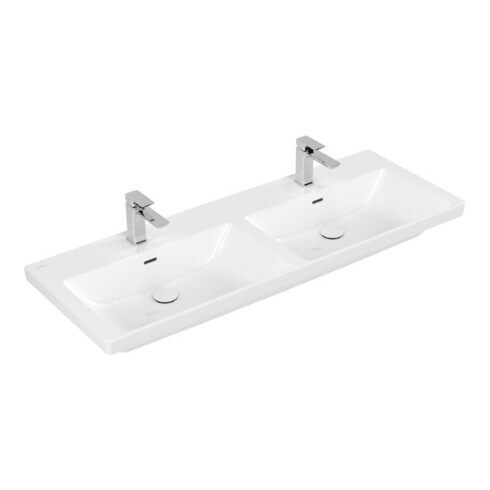 V&B Schrank-Doppelwaschtisch Subway 3.0 130x47cm, eck., m je 1 HL/mit ÜL, weiß