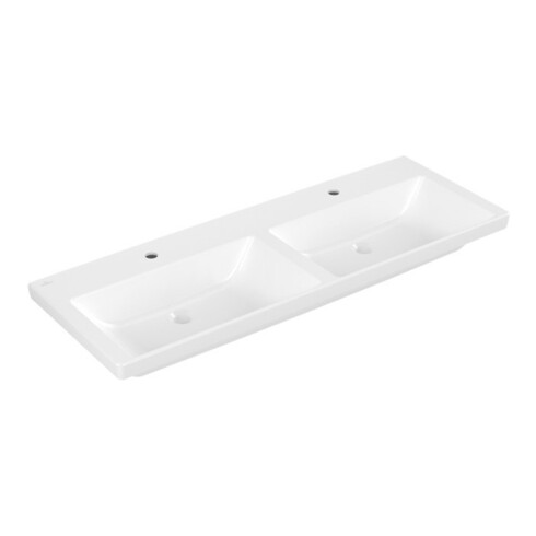 V&B Schrank-Doppelwaschtisch Subway 3.0 130x47cm, eck., m je 1 HL/o ÜL, weiß