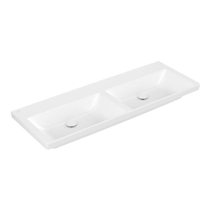 V&B Schrank-Doppelwaschtisch Subway 3.0 130x47cm, eck., o. HL/o Überlauf, weiß