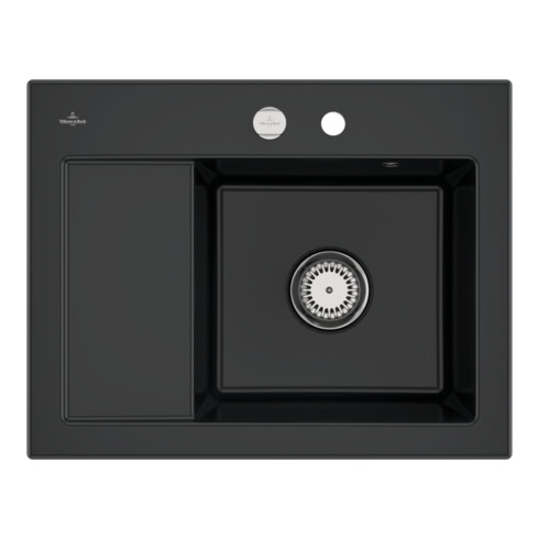 V&B Spüle Subway 45 Compact re, m Abl.garn, Exzenter, pure black