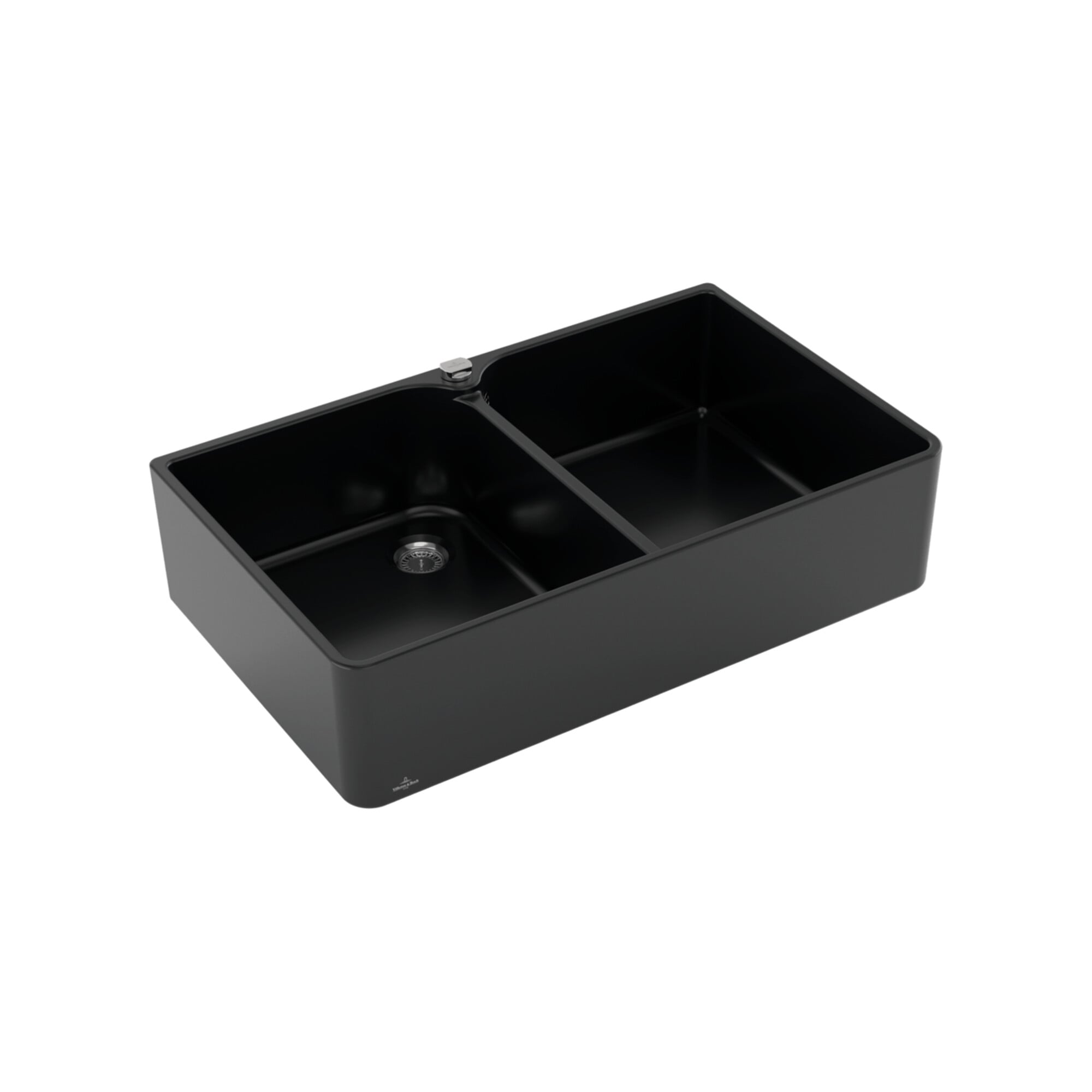 V&B Spülstein Doppelbecken 90 X Abl.garn m Hand., m Exzenter, pure black ; Villeroy & Boch