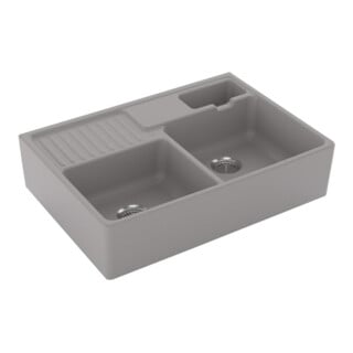 V&B Spülstein-Doppelbecken Restesch., m Abl., Hand., fossil C-plus