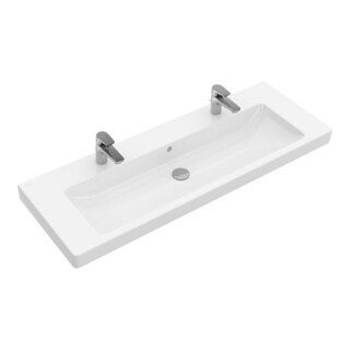 V&B Subway 2.0 meuble lavabo blanc, 130x47 cm, 2 trous robinet, trop-plein