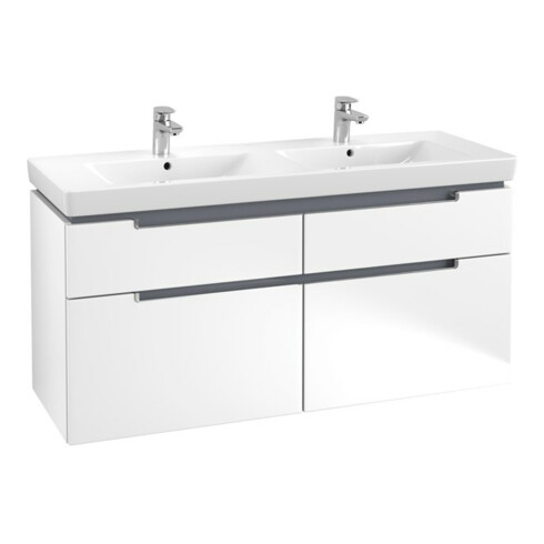 V&B Subway 2.0 Meuble sous lavabo 128,7x59x44,9 cm, poignée chrome, blanc mat