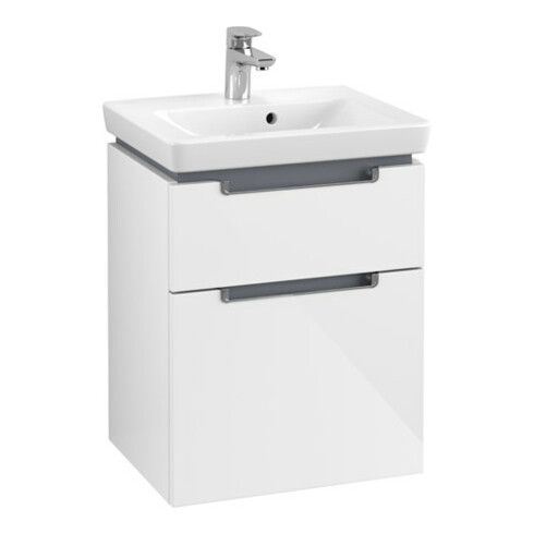 V&B Subway 2.0 Meuble sous lavabo 48,5x59x38 cm, poignée chrome, blanc brillant