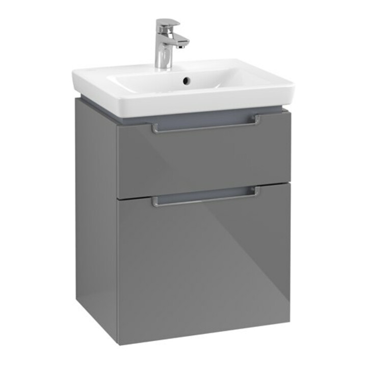 V&B Subway 2.0 Meuble sous lavabo 48,5x59x38 cm, poignée chrome, gris brillant