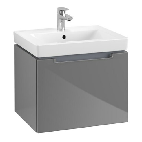 V&B Subway 2.0 Meuble sous lavabo 53,7x42x42,3cm, poignée chrome, gris brillant