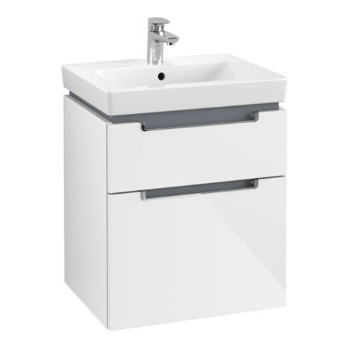 V&B Subway 2.0 Meuble sous lavabo 53,7x59x42,3cm, chrome brossé, blanc brillant