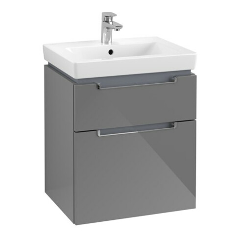 V&B Subway 2.0 Meuble sous lavabo 53,7x59x42,3cm, poignée chrome, gris brillant