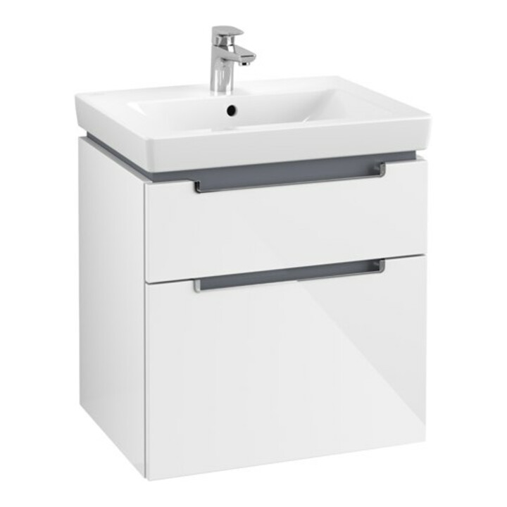 V&B Subway 2.0 Meuble sous lavabo 58,7x59x45,4 cm, chrome brossé, blanc brillant