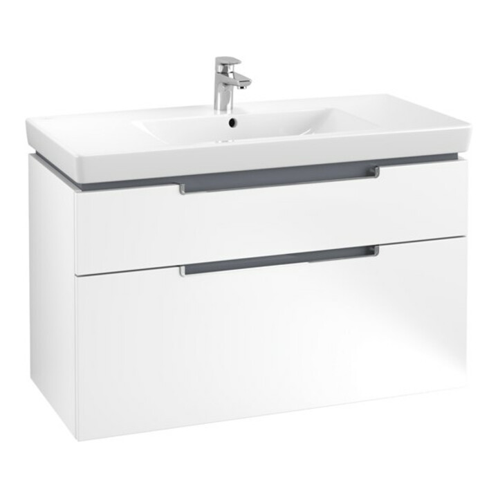 V&B Subway 2.0 Meuble sous lavabo 98,7x59x44,9 cm, poignée chrome, blanc mat