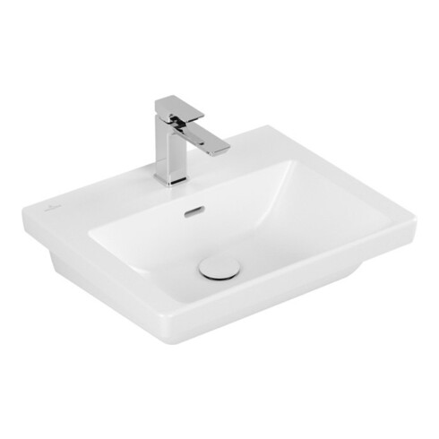 V&B Subway 3.0 Lavabo 55x44 cm, angle, avec 1 trou mitigeur/avec trop-plein, blanc brillant C+