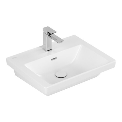 V&B Subway 3.0 Lavabo 55x44 cm, carré, 1 trou mitigeur/avec trop-plein, blanc brillant C+
