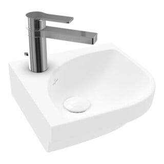 V&B Subway 3.0 Lavabo d'angle 32 cm, coudé, avec trop-plein, blanc brillant C+