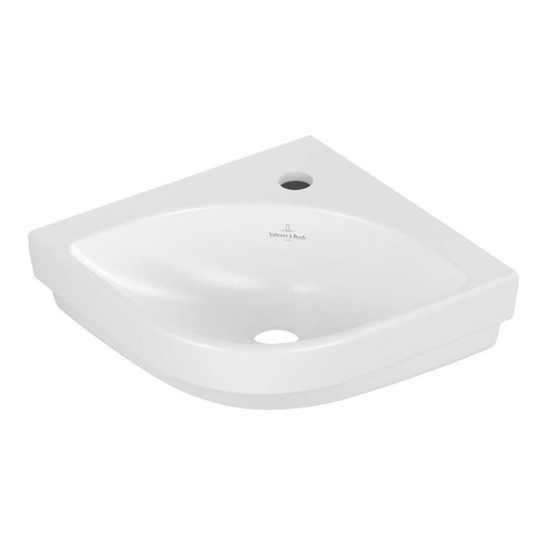 V&B Subway 3.0 Lavabo d'angle 32 cm, coudé, avec trop-plein, blanc brillant C+