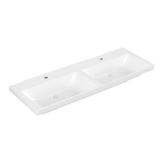 V&B Subway 3.0 Meuble double vasque 130x47cm, coin, c/1 robinetterie H/L, blanc
