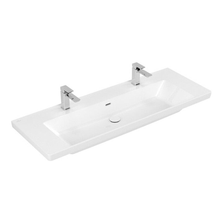 V&B Subway 3.0 Meuble-lavabo 130x47cm, angle, avec 2 tiroirs/avec plan, blanc
