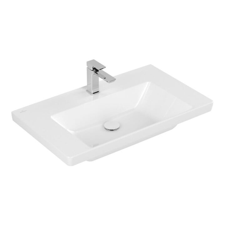 V&B Subway 3.0 Meuble-lavabo 80x47 cm, angle, 1 trou robinet/débordement, blanc