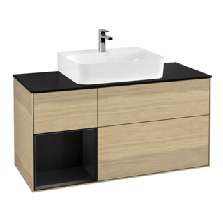 V&B V&B Meuble sous-lavabo Finion 120 cm, Pl bm, Étagère gauche, bleu, avec éclairage mural, Oa ven