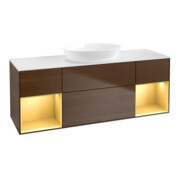 V&B V&B Meuble sous lavabo Finion 160 cm, blanc mat, poignée or mat, noyer