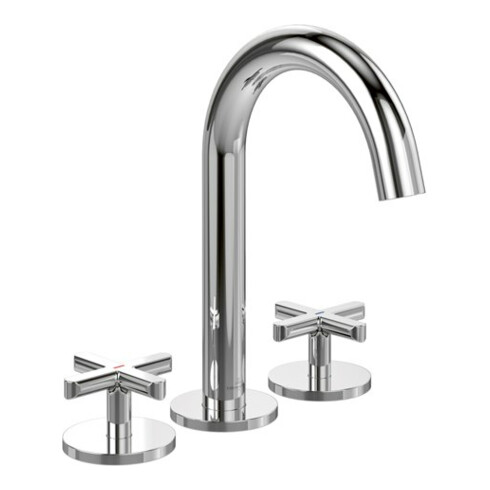 V&B V&B Robinet de lavabo 3 trous Loop& Friends, poignée croix, sans garniture de vidage, chrome