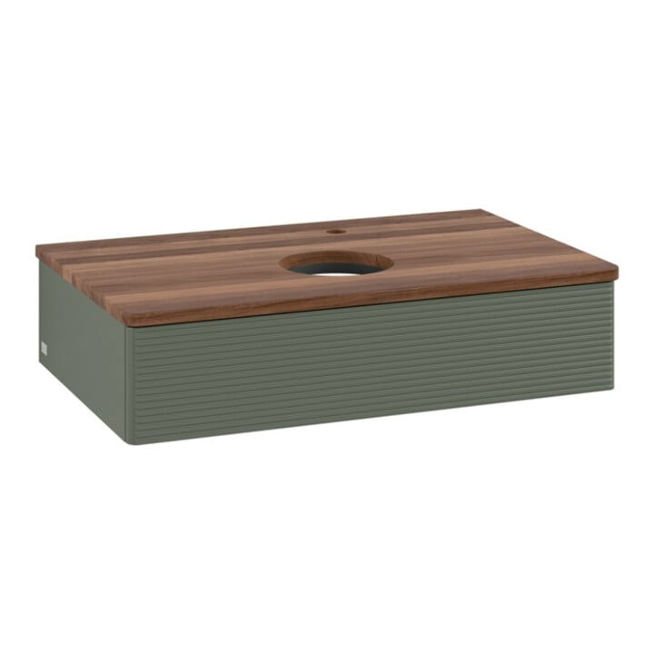 V&B V&B Waschtischunterschrank mit Frontstruktur -Beleuchtung Antao 80x19x50cm, HL, WBPw wa, lea gre. m Lac