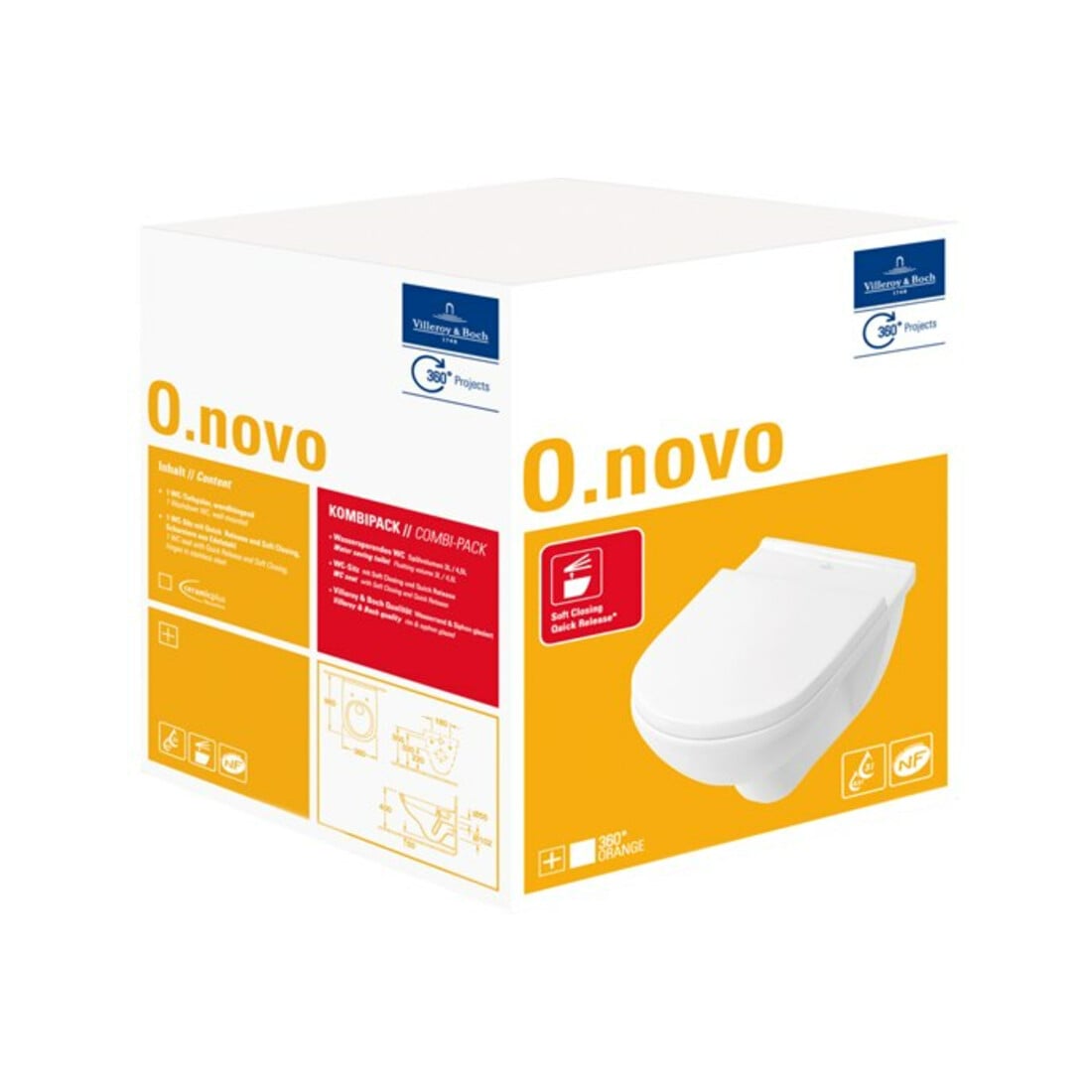 V&B Wand-WC-Combi-Pack O.NOVO mit WC-Sitz 36x56cm, weiß