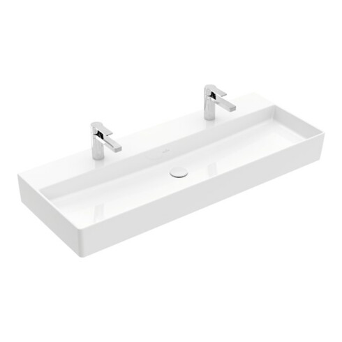 V&B Waschtisch Memento 2.0 120x47cm, 2xHahnloch, o. ÜL, weiß alpin
