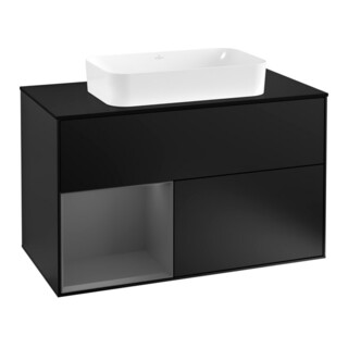 V&B Waschtischunterschrank Abdeckplatte bla m Finion 100x60,3cm, Reg li Anthrac. m, bla m Lac