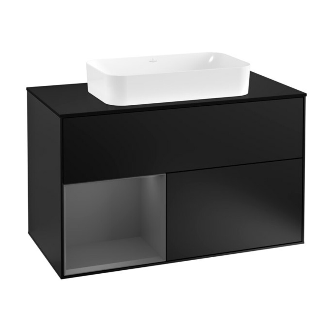 V&B Waschtischunterschrank Abdeckplatte bla m Finion 100x60,3cm, Reg li Anthrac. m, bla m Lac