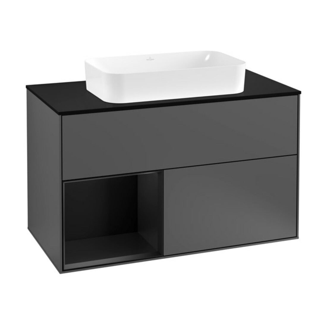 V&B Waschtischunterschrank Abdeckplatte bla m Finion 100x60,3cm, Reg li bla m Lac, Anthrac. m