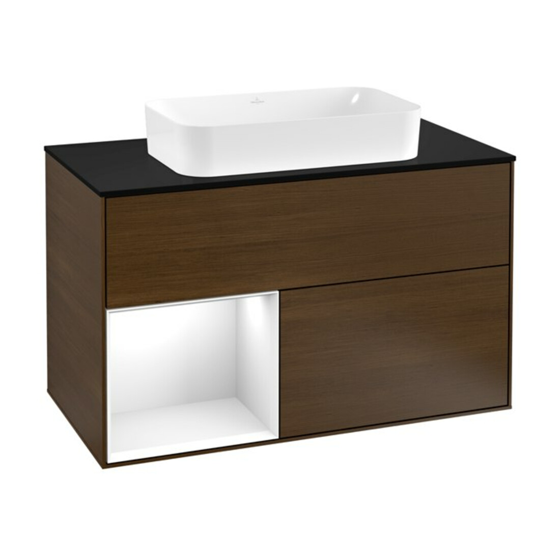 V&B Waschtischunterschrank Abdeckplatte bla m Finion 100x60,3cm, Reg li glo wh. Lac, wal ven
