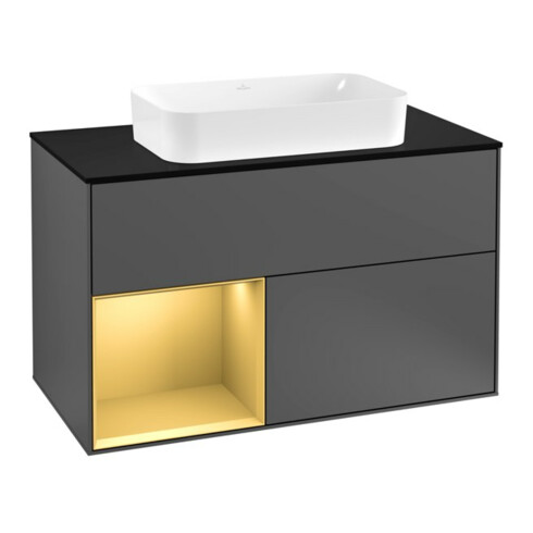 V&B Waschtischunterschrank Abdeckplatte bla m Finion 100x60,3cm, Reg li gol m, Anthrac. matt
