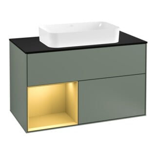 V&B Waschtischunterschrank Abdeckplatte bla m Finion 100x60,3cm, Reg li gol m, Oli. m Lacquer