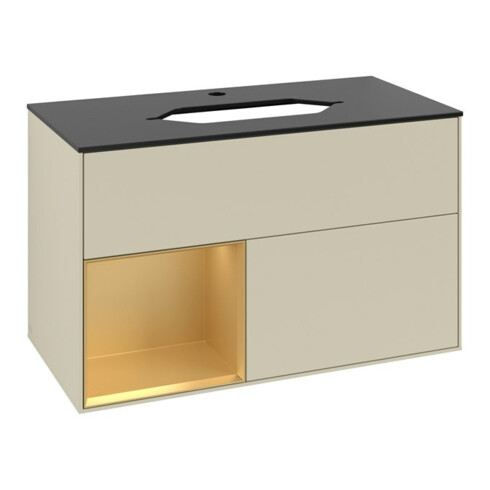 V&B Waschtischunterschrank Abdeckplatte bla m Finion 100x60,3cm, Reg li gol m, si Gr m Lac