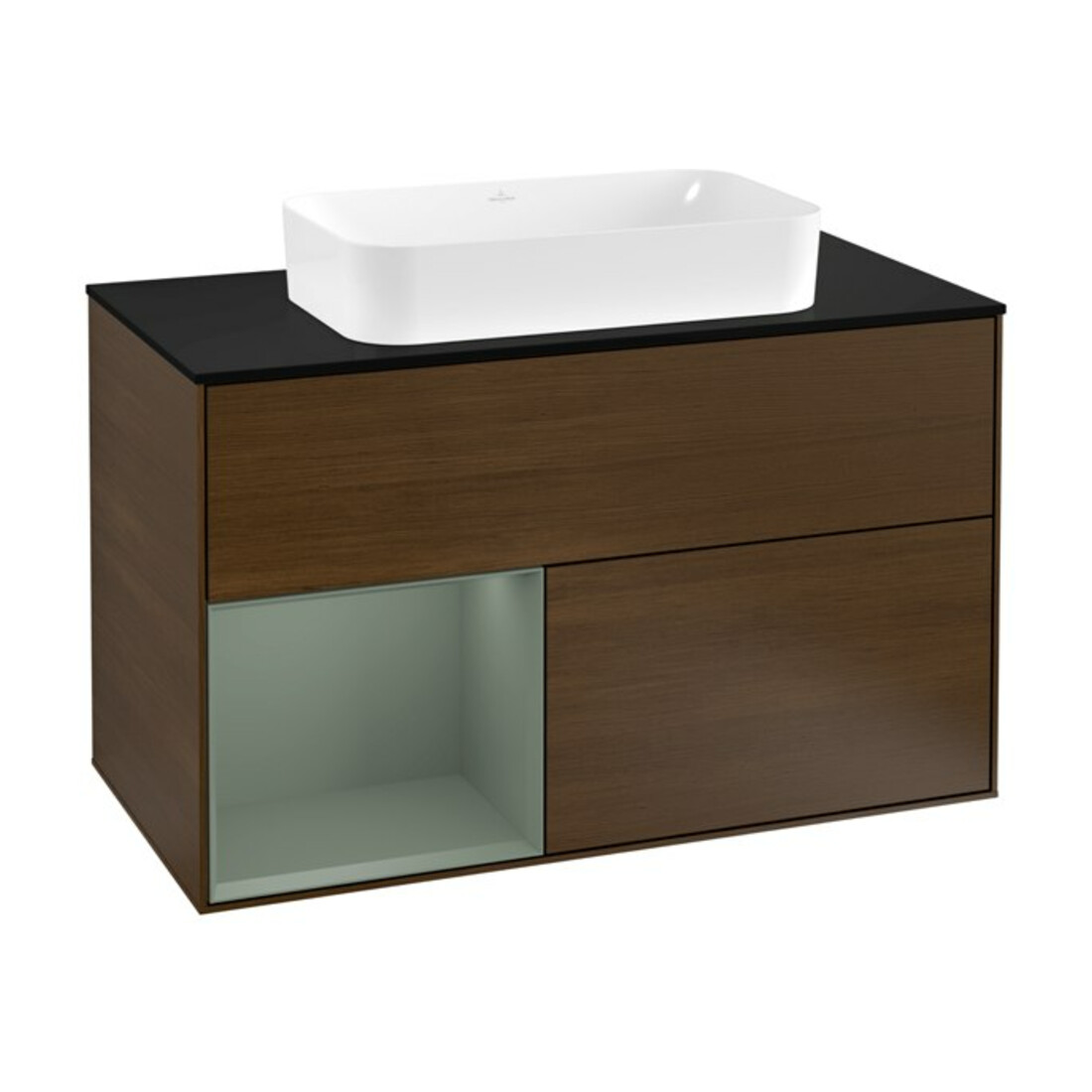 V&B Waschtischunterschrank Abdeckplatte bla m Finion 100x60,3cm, Reg li Oli. m Lac, wal ven