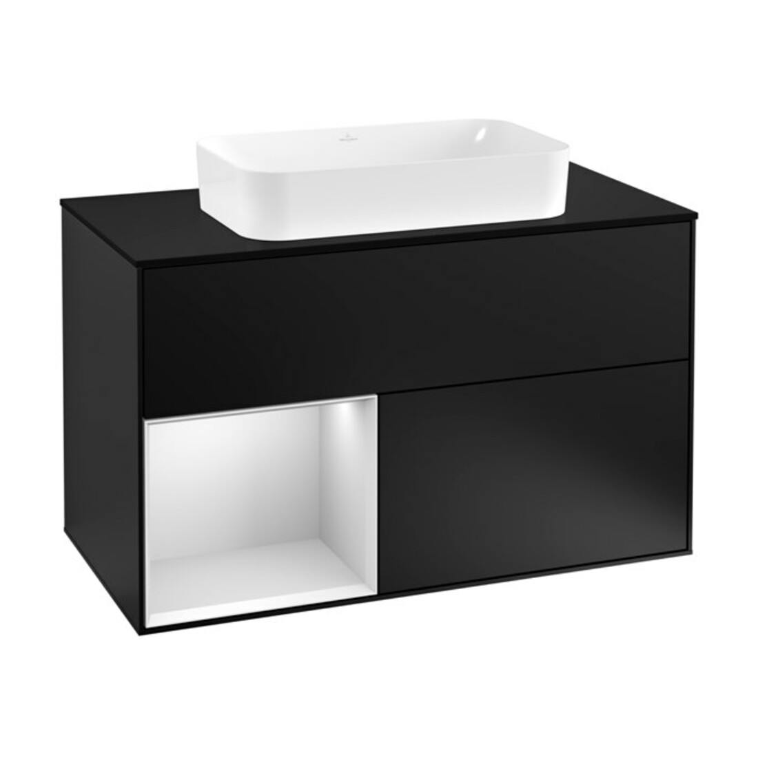 V&B Waschtischunterschrank Abdeckplatte bla m Finion 100x60,3cm, Reg li wh. m Lac, bla m Lac