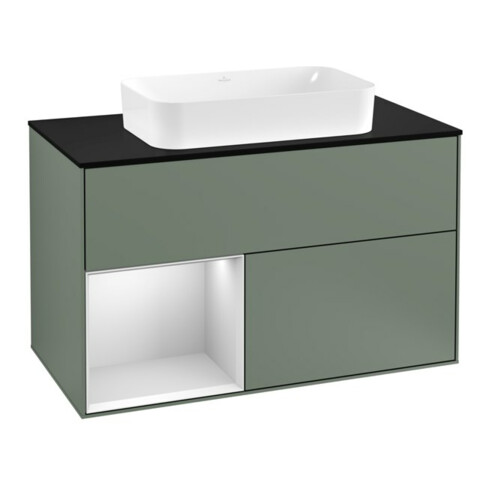V&B Waschtischunterschrank Abdeckplatte bla m Finion 100x60,3cm, Reg li wh. m Lac, Oli. m Lac