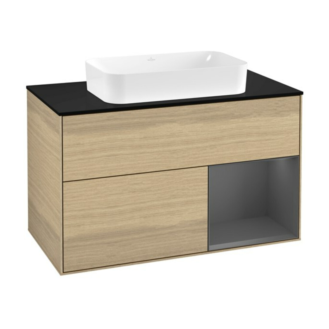 V&B Waschtischunterschrank Abdeckplatte bla m Finion 100x60,3cm, Reg re Anthrac. m, Oa Veneer