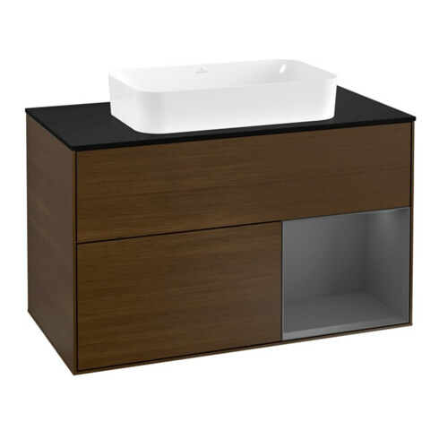 V&B Waschtischunterschrank Abdeckplatte bla m Finion 100x60,3cm, Reg re Anthrac. m, wal ven