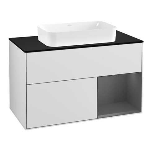V&B Waschtischunterschrank Abdeckplatte bla m Finion 100x60,3cm, Reg re Anthrac. m, wh. m Lac
